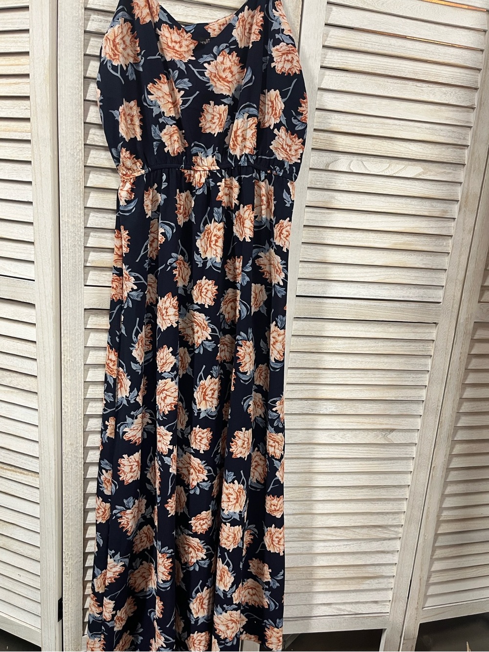 Amaryllis Floral Maxi Dress Medium Navy Peach Spaghetti Strap Boho Summer